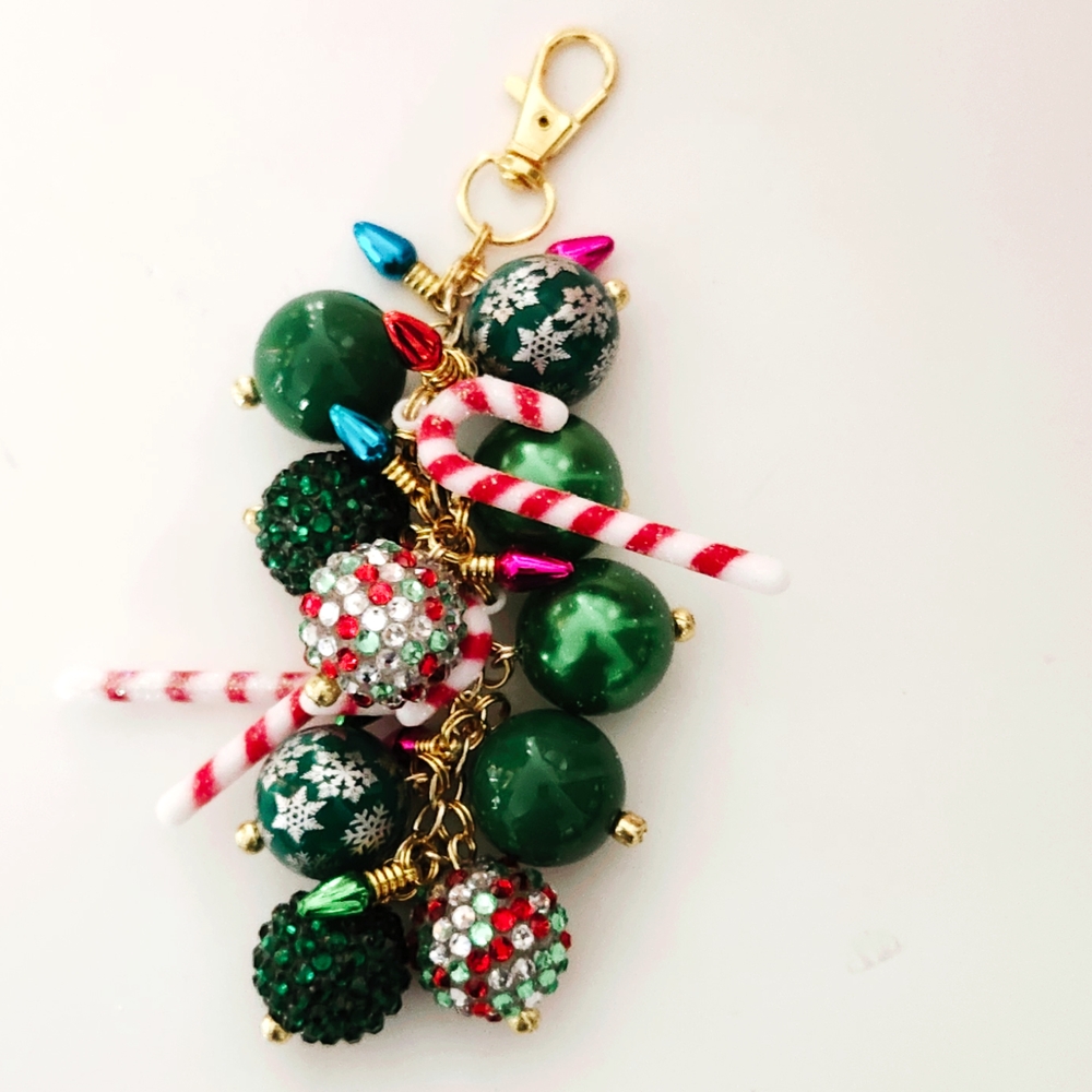 Christmas Bag Charm, Bubblegum Beads, Candy Cane, Stanley Cup - Picture 3 of 5
